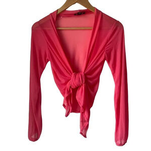 Coral Pink Mesh Tie front balletcore cardigan ‎ S